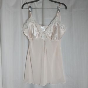 Linea Donatella Fly Away Baby Doll Satin Chiffon Lace Trim Pale Peach Size M